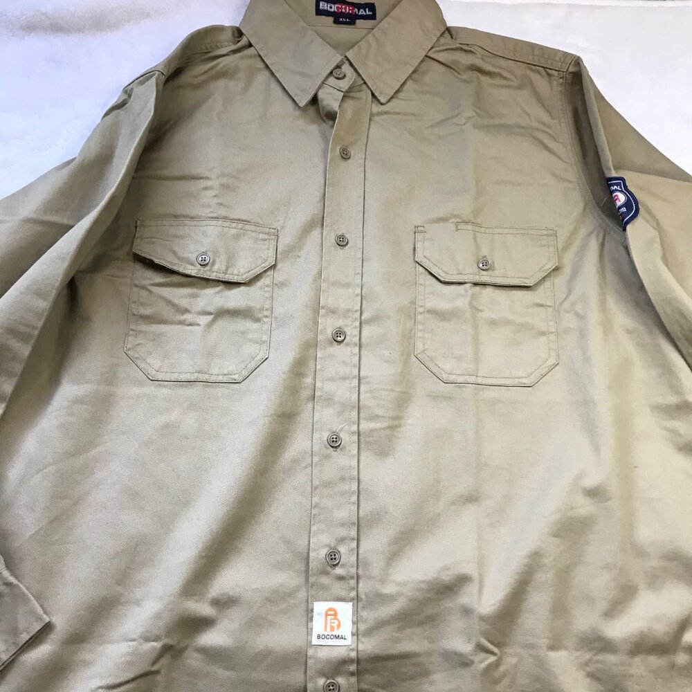 BOCOMAL‎ 7.5oz FR Flame Resistant Shirt Men's Sz 2XL Khaki 100% Cotton NFPA2112 - Picture 16 of 16